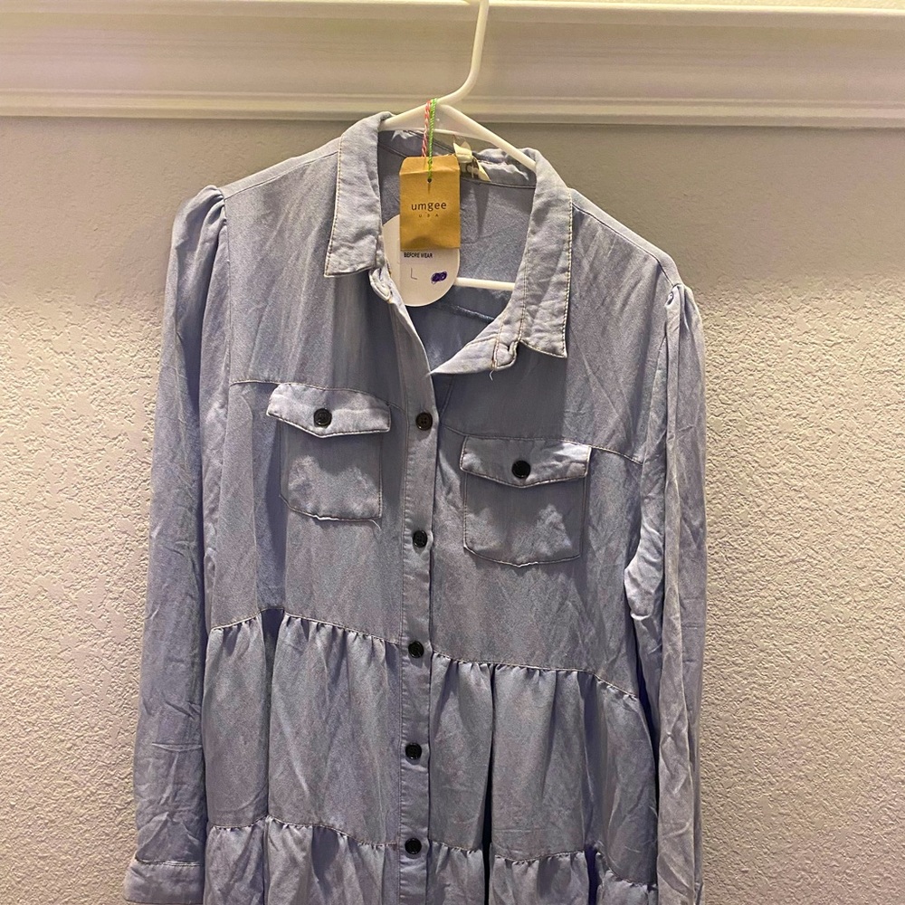 Umgee Ruffled Tier light jean dress size Large